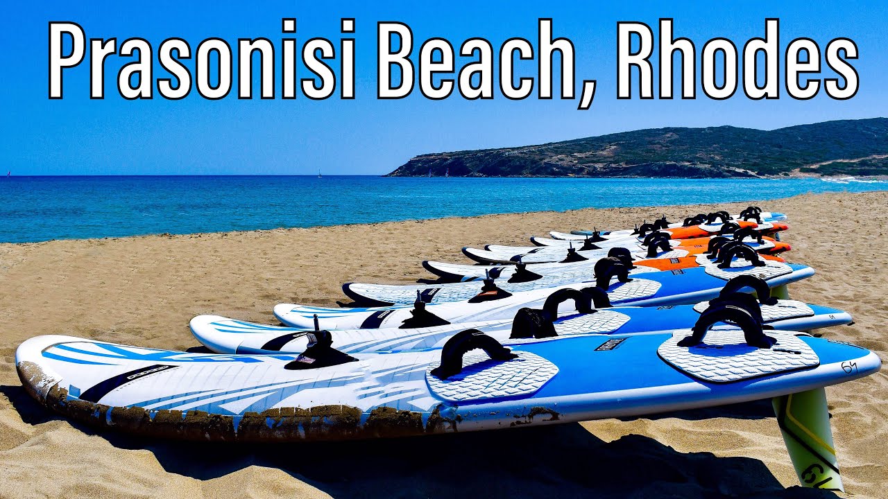 Prasonisi Beach, Rhodes. Watersports: Windsurfing & kiteboarding at Prasonisi Beach in Rhodos 2019.