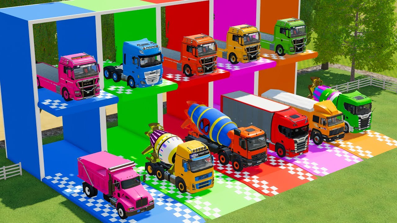 Garage With Color - COLORFUL XCMG EXCAVATOR, SCANIA POLICE TRUCK TRANSPORTING WITH DUMP TRUCK