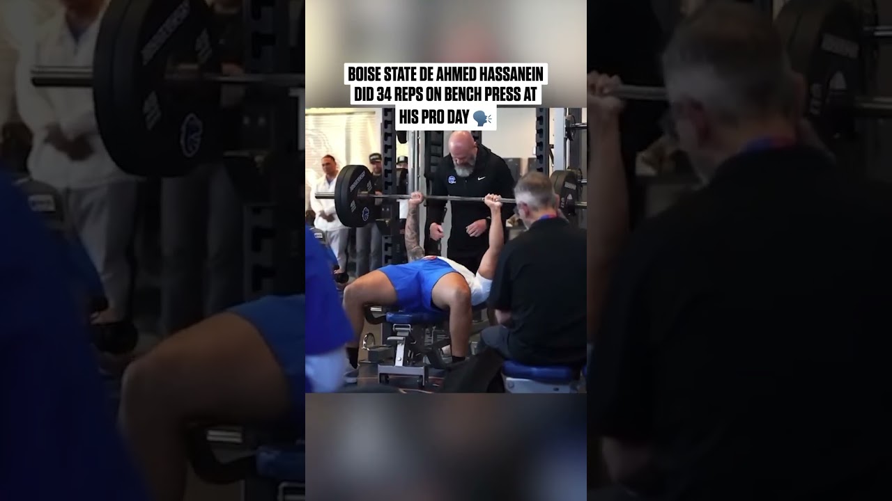 DE Ahmed Hassanein does 34 Reps on bench Press at Boise State Pro Day