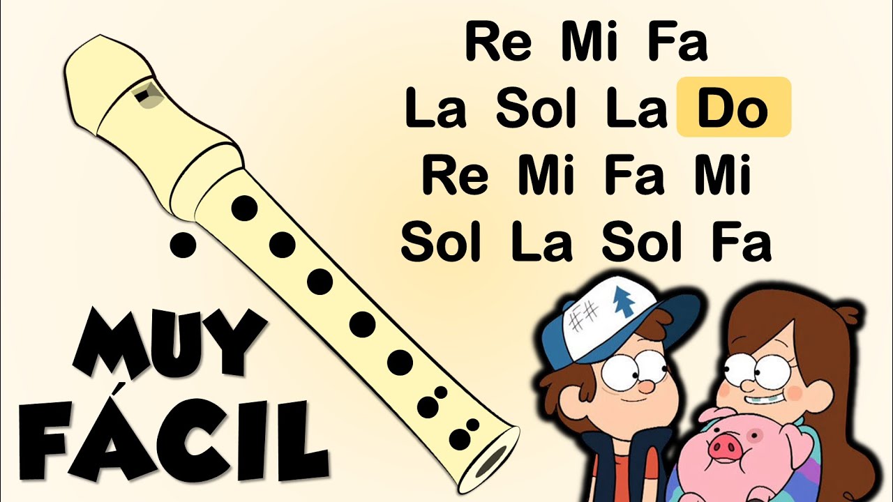 🎶 Gravity falls ⚙⛓ flauta dulce f&aacute;cil, tutorial con animaci&oacute;n, canci&oacute;n f&aacute;cil