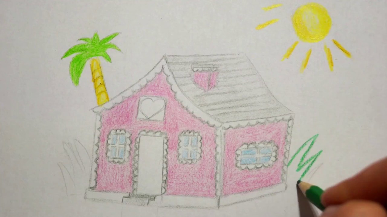 Haus zeichnen lernen - Malen  -  how to draw a house palm tree sun - как нарисовать дом