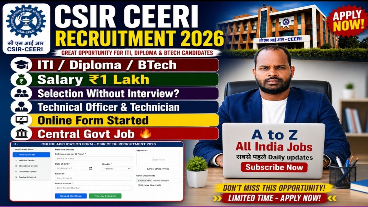 CSIR Pilani Technician Recruitment 2026 || CSIR CEERI ITI Vacancy 2026 || CSIR Technician Syllabus