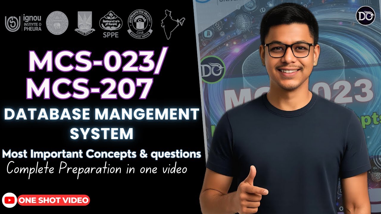 Complete DBMS in one shot | MCS 023 complete preparation in 1 video | MCS 023 important questions