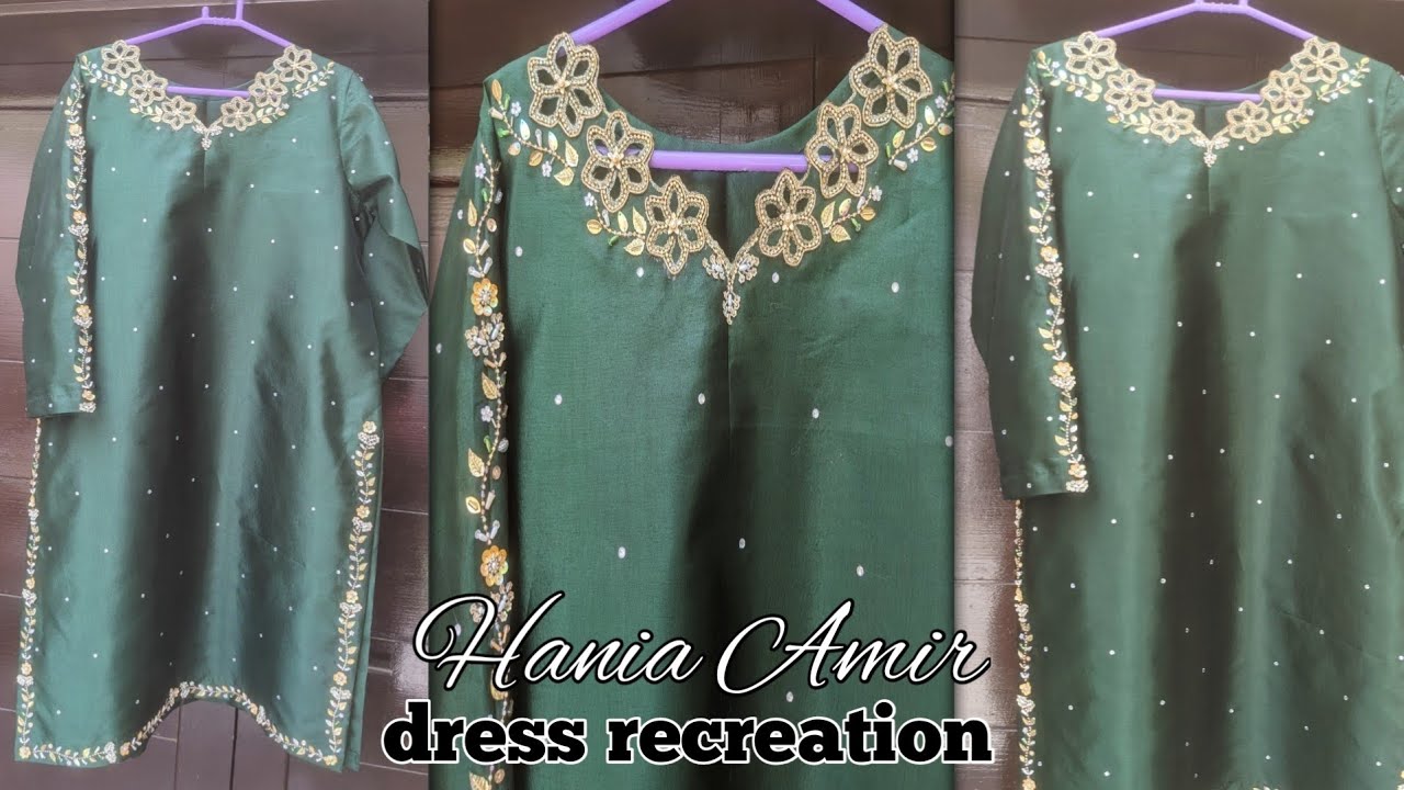 Hania amir's dress recreation| mehndi function dress |outfit from scratch| hand embellished dress