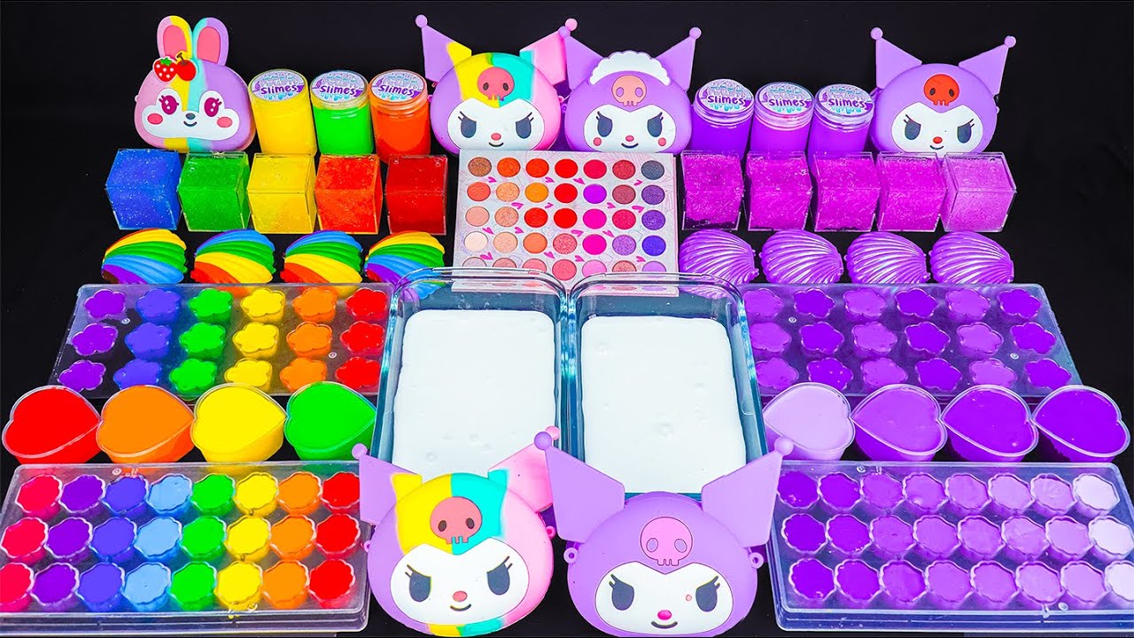 RAINBOW AND PURPLE SLIME 🌈💜 127 Minutes Satisfying Slime Mixing with Eyeshadow Makeup & Seashells