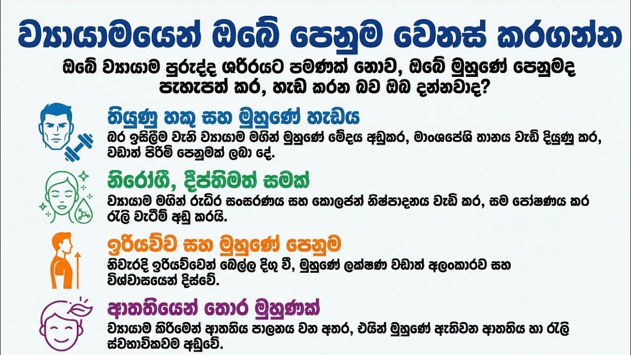 නීරෝගී දිවියට සහ රුවැත්ත පෙනුමට ව්‍යායාම සහ සෞඛ්‍ය උපදෙස්