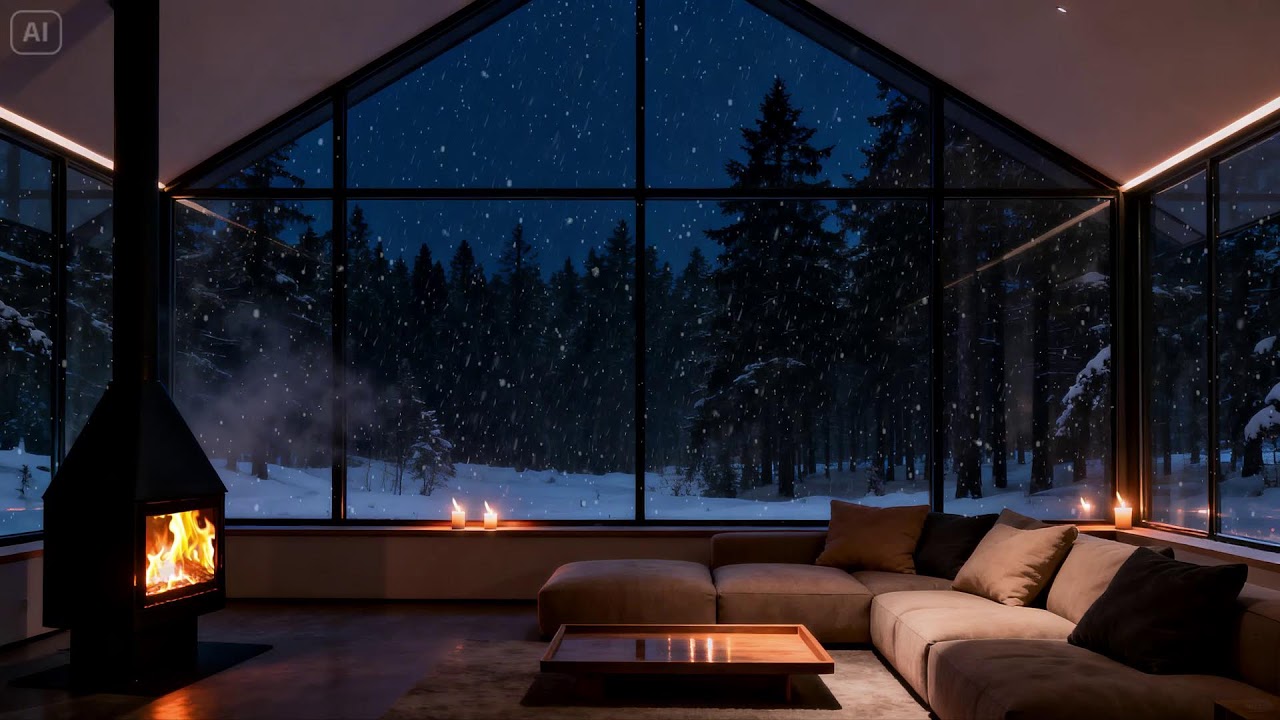 10 Hours Winter Snowstorm Cabin 🔥 Fireplace Sounds for Deep Sleep, Study Focus and Relaxation