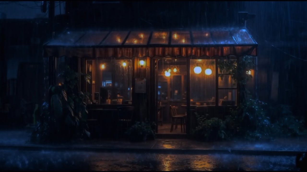 Peaceful Heavy Rain on Cozy Café Terrace for Insomnia Relief & Relaxing Nights ☕🌧️💤
