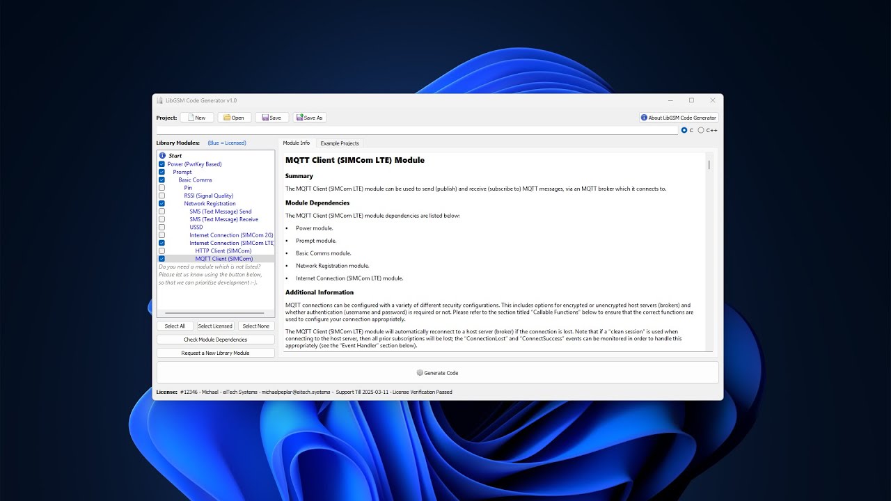 LibGSM Generate MQTT Publish and Subscribe Code - GSM Library