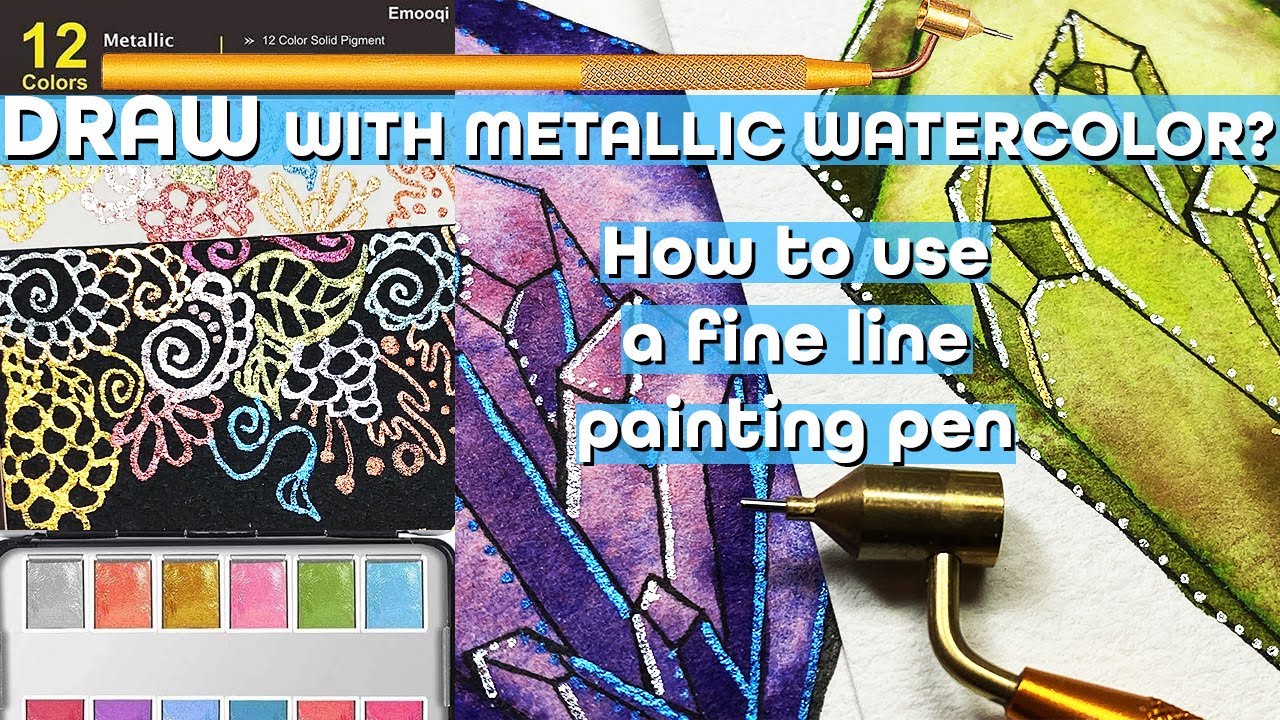 How To Use A Fine Line Painting Pen - Drawing with Emooqi Metallic Watercolor Set