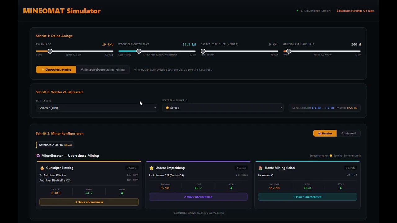Geniales Tool zum Simulieren des Mining Ertrags bei PV Mining