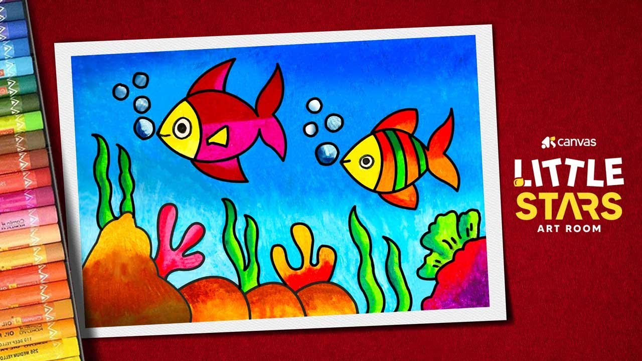 Easy underwater scenery drawing for kids / How to draw underwater scenery step by step