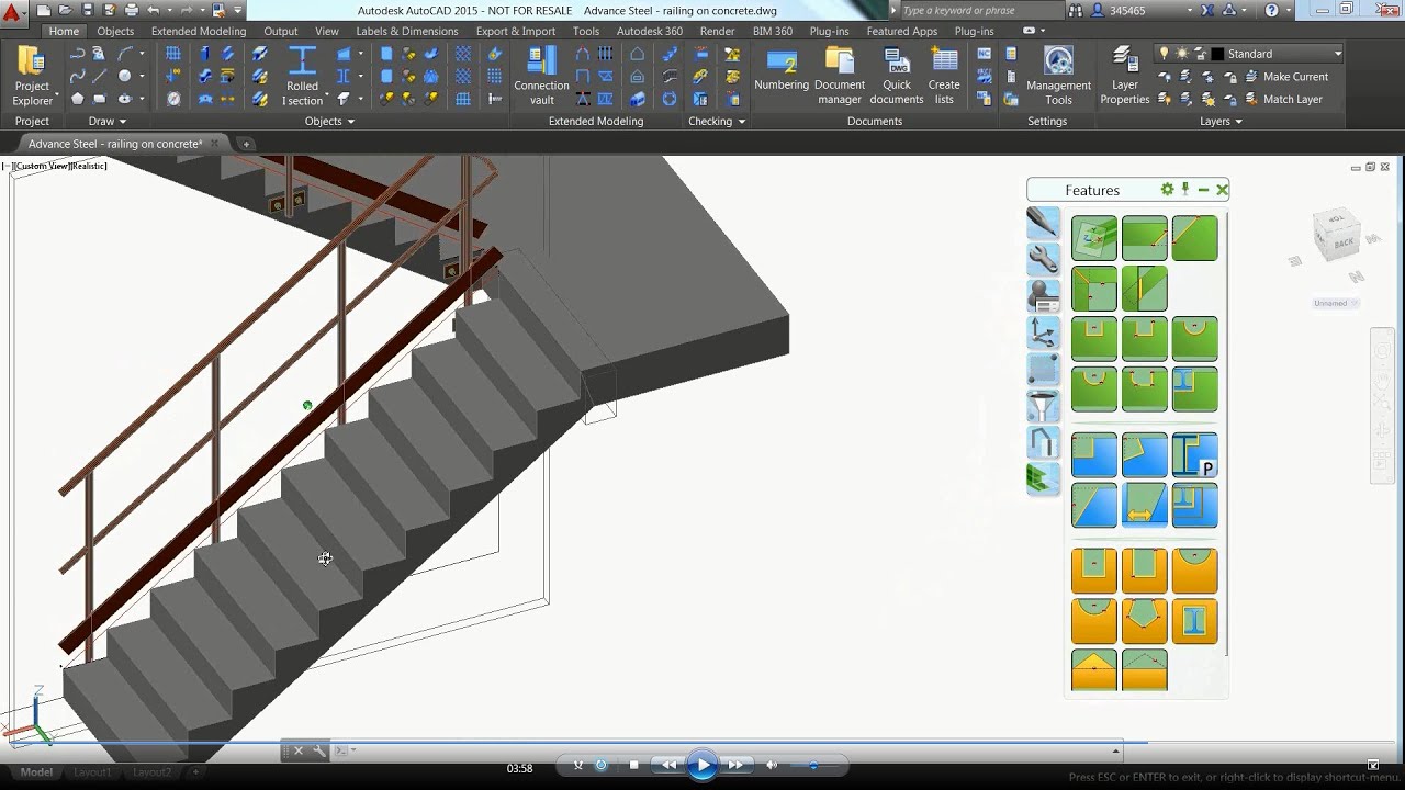 Advance Steel - Inserting a Railing on Concrete Stairs
