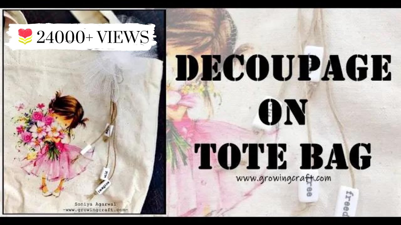 Canvas TOTE BAG Decoupage art with Napkin I 1 Easy beautiful Decoupage tutorial for beginners DIY