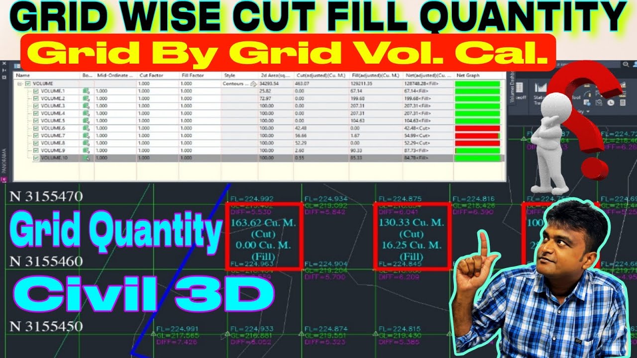 Grid Wise Quantity Report in Civil 3D , Grid Volume , 