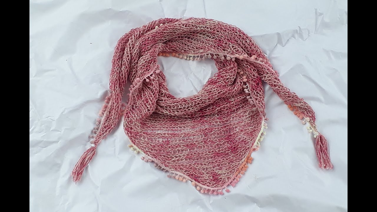 FULAR CON POMPONES EN PUNTO SALIENTE CON TELAR DE HILO. DIY