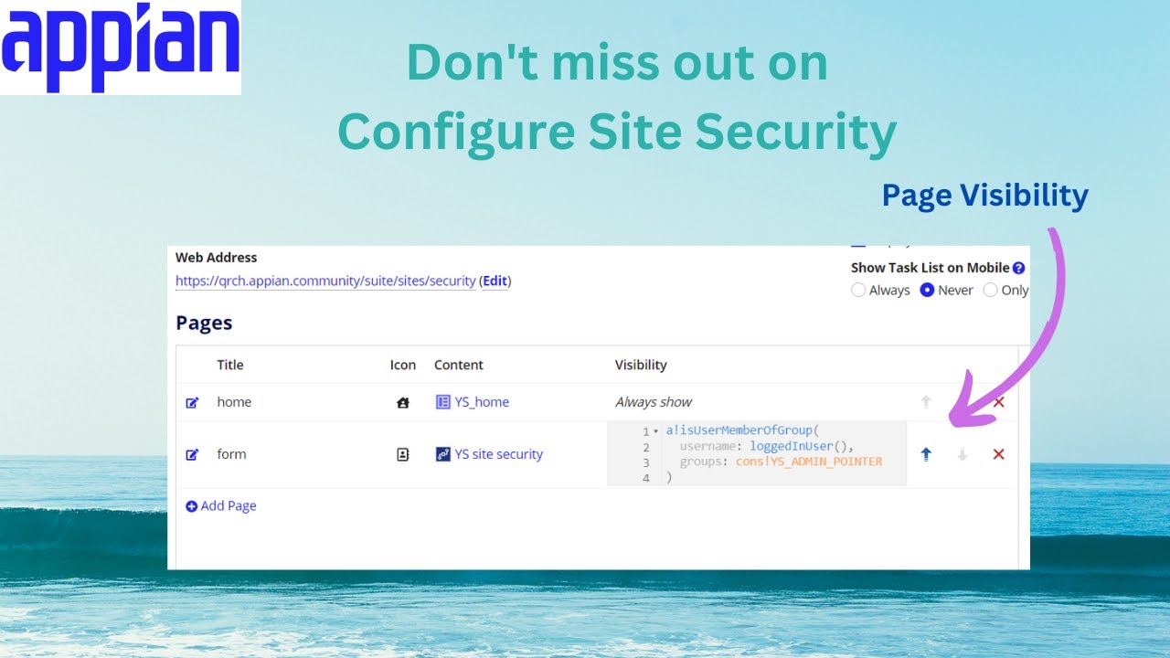 Started with Sites, configure the security | Appian Tutorial