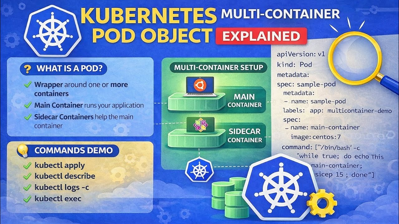 Kubernetes Multi-Container Pod Object (Main & Sidecar) with kubectl practical Demo with code 