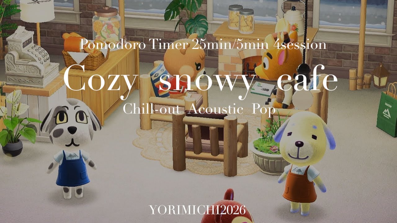 超集中📚25/5あつ森ポモドーロ｜しんしんと降る雪を眺めながら過ごす冬のカフェ☕｜勉強・作業用・睡眠導入・リラックス｜healing music mix