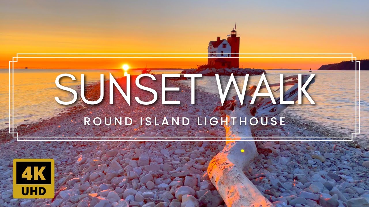 ROUND ISLAND LIGHTHOUSE WALKING TOUR | Michigan Nature Sounds | Mackinac Island Michigan Sunset