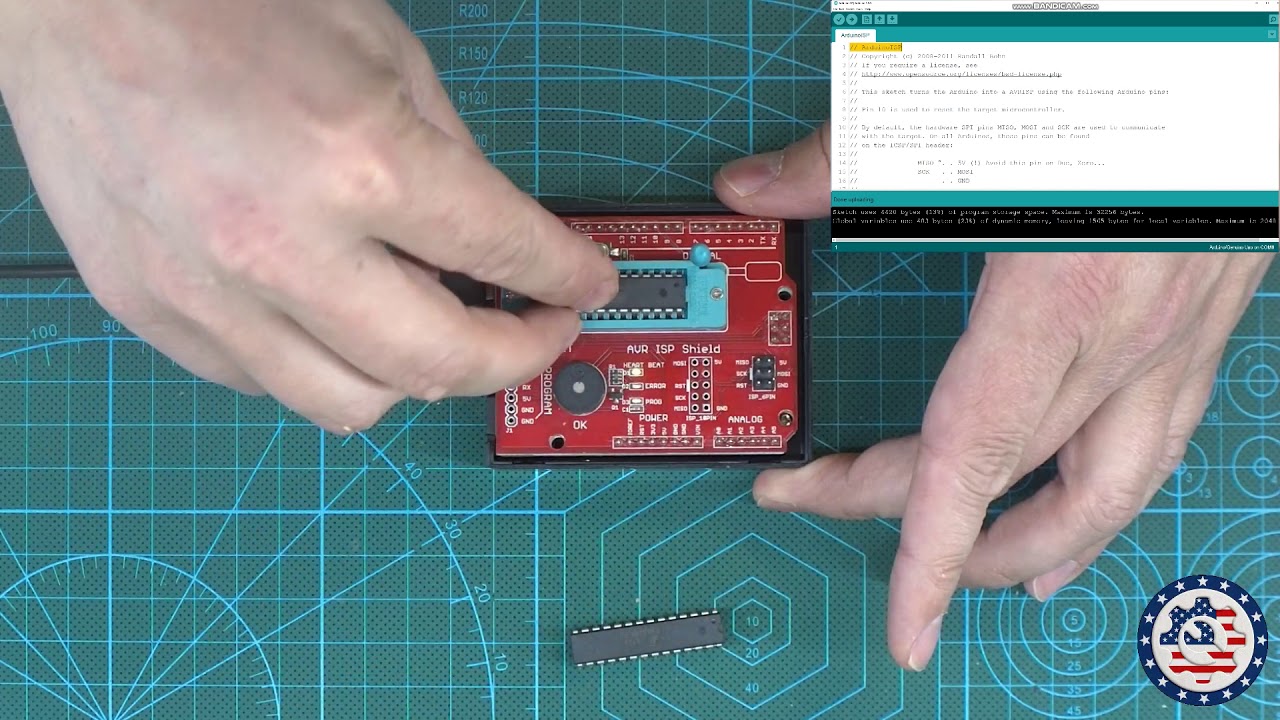 Burn Arduino boot loader to an ATmel ATMega328P using AVR ISP shield.