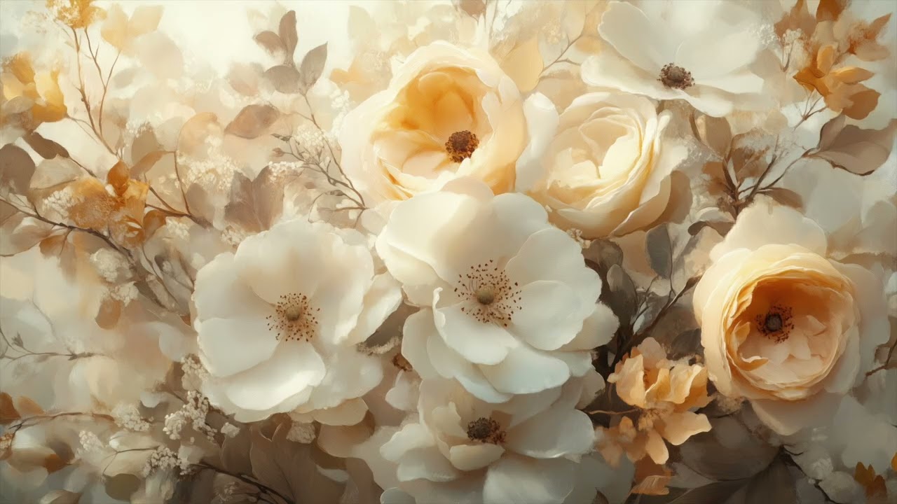 Dreamy Soft White Florals Art Screensaver for Frame TV | Light Academia Decor | No Music | 3 Hours