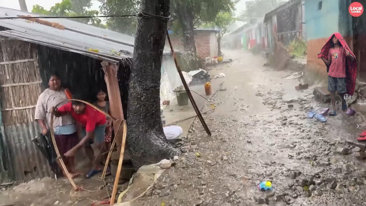 Rural Villages in Monsoon Rain: A Peaceful Rain Walk