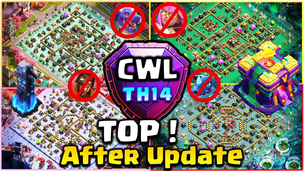 TOP 7 TH14 WAR BASE LINK 2026, TH14 ANTI 3 STAR WAR BASE, TH14 CWL BASE CLASH OF CLANS