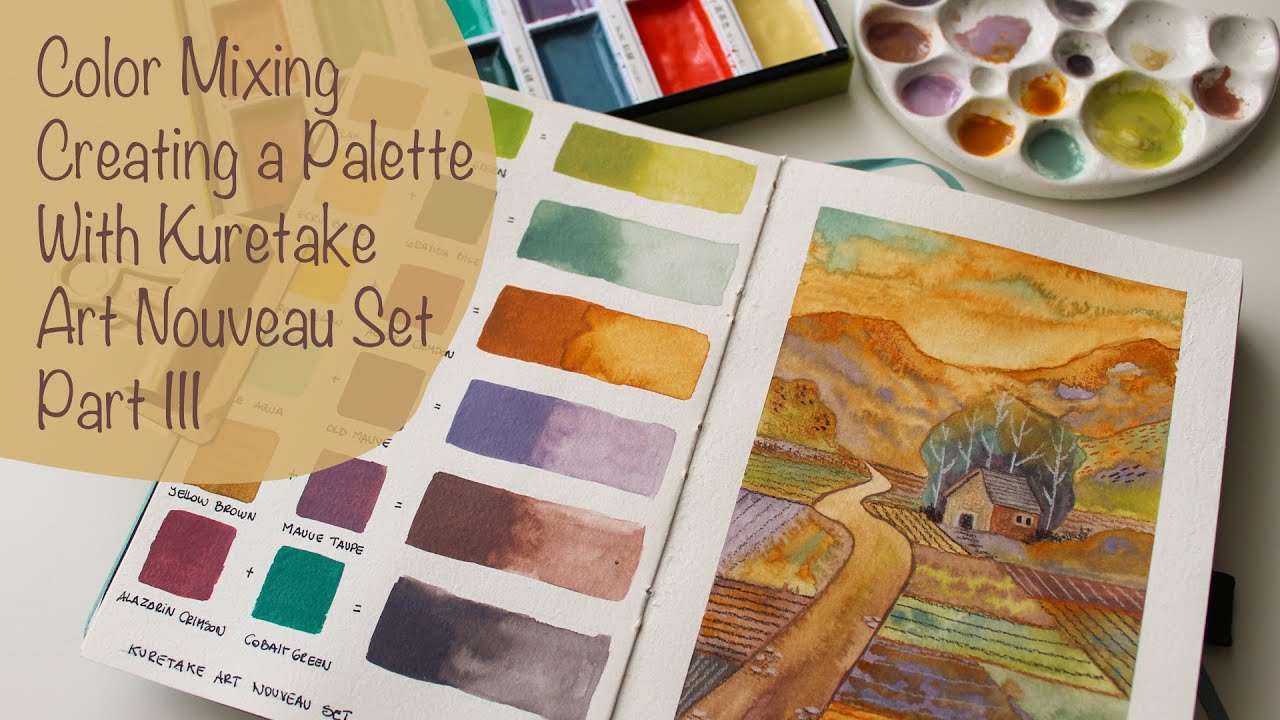 Color Mixing With Kuretake Art Nouveau Set Part III + Landscape painting Farmland