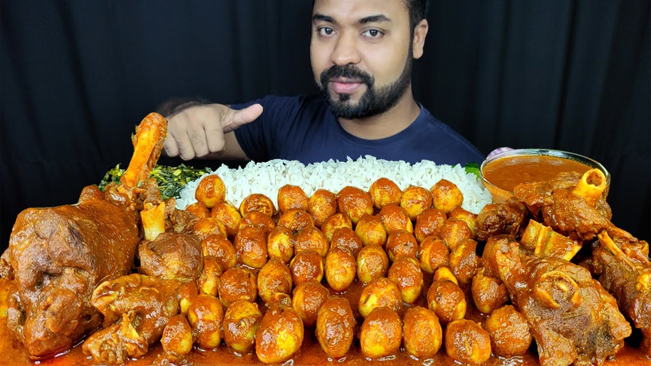 SPICY MUTTON CURRY, HUGE SPICY QUAIL EGG CURRY, RICE, SPINACH, SALAD MUKBANG ASMR EATING SHOW ||
