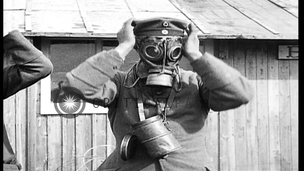 German prisoners undergo a gas drill in Rarecourt, France during World War I. HD Stock Footage