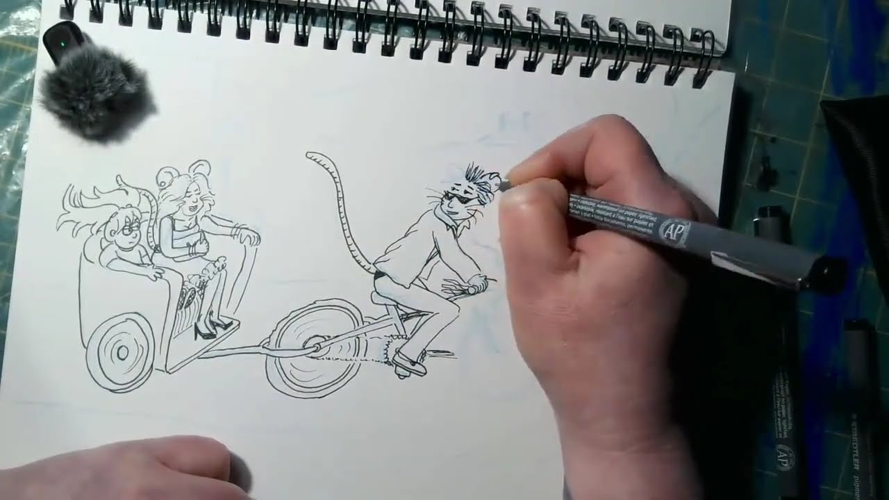 Brainstorming sketch: Ricky pulls Ursula and Baby in a pedicab