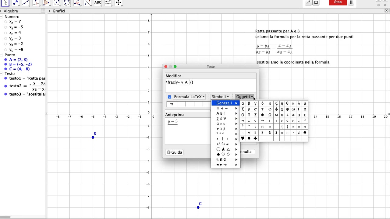 retta per 2 punti con Geogebra