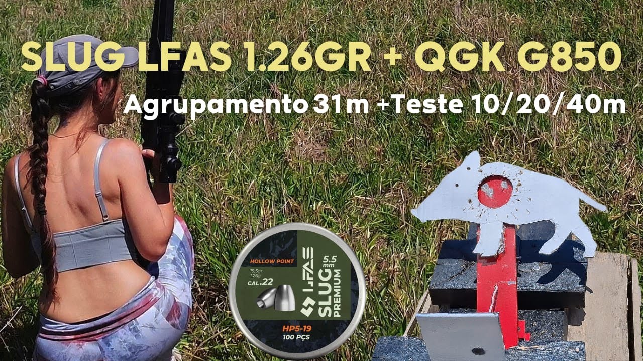 Agrupamento carabina Qgk g850 e o slug lfas 1,26g 31 metros e brincadeira de Field Target