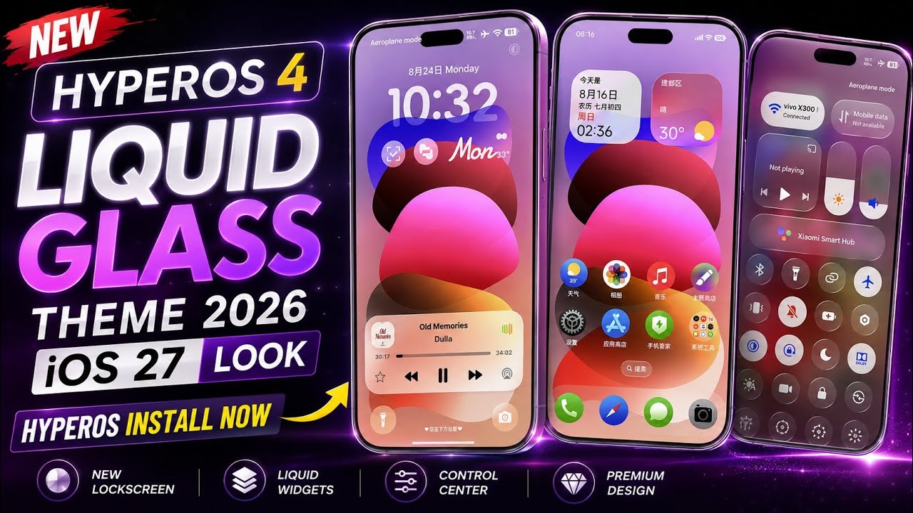 HyperOS 4 Liquid Glass Theme 😍 Make Your Xiaomi Look Like iOS 27! 🔥