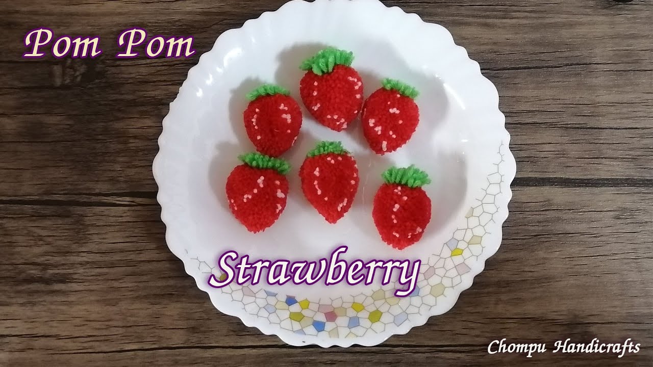 DIY Pom Pom Strawberry | Super Easy Strawberry Making Idea with finger | Chompu Handicrafts