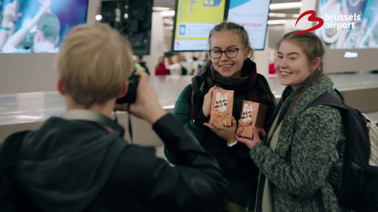Surprise! Belgian chocolates on the baggage carousel at Brussels Airport