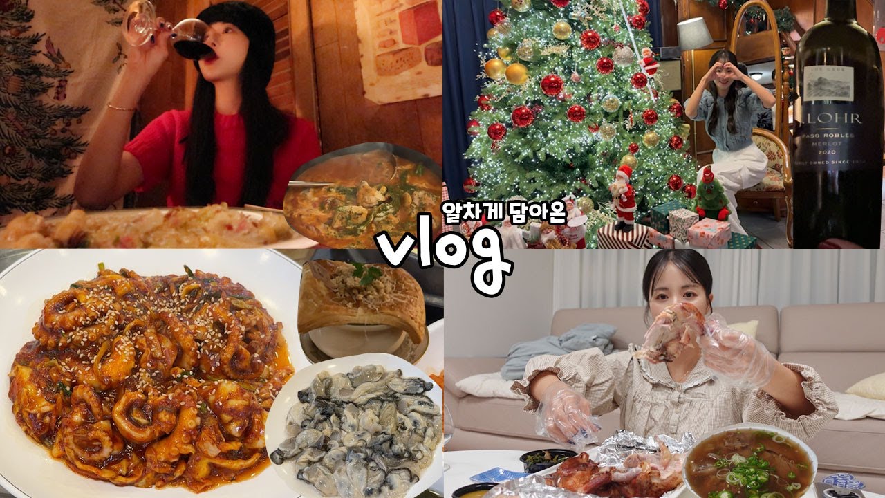[먹방vlog] 연애도 혼술도 핫플도 열심히 다니는 내 일상 _ 낙지볶음+전기구이 통닭+생굴+미분당+겨울옷 언박싱+뇨끼+크리스마스 카페+참깨나베