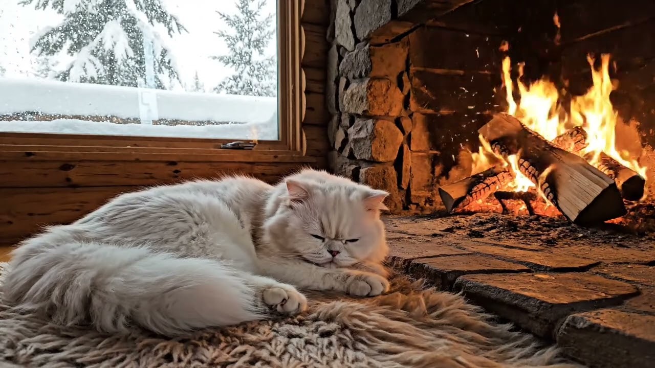 ASMR Cat by the Fireplace