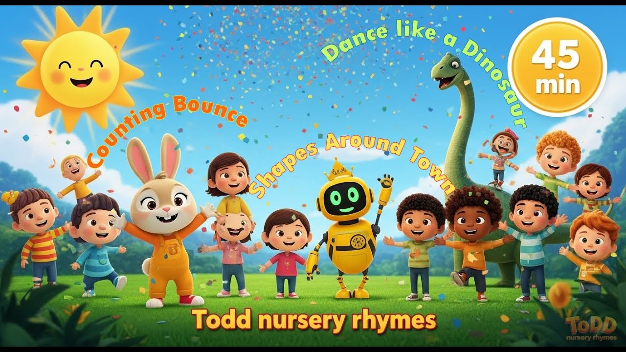 Todd nursery rhymes with Counting Bounce, Shapes, Dance like Dinosaur, Monster truck song & more