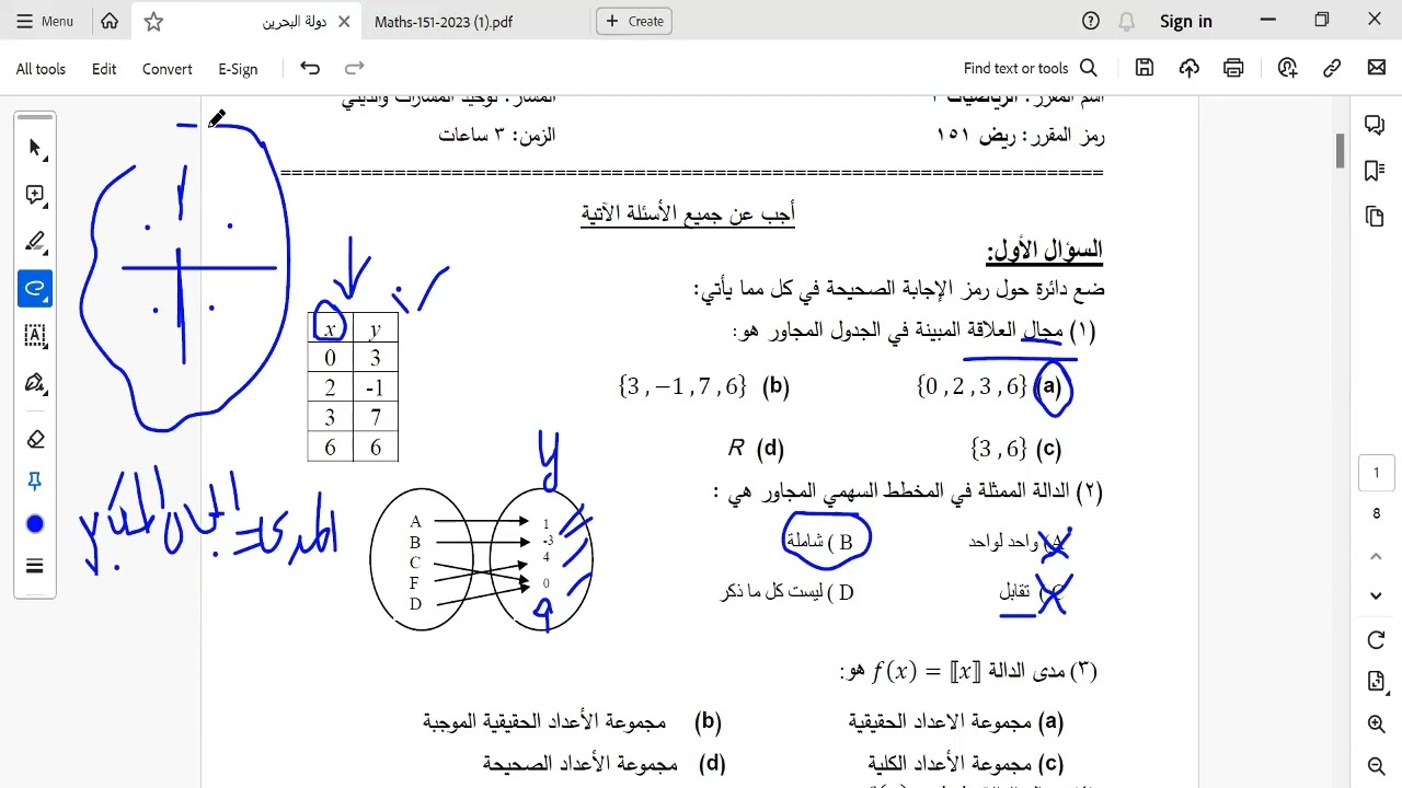 مراجعة ما قبل الامتحان النهائي للفصل الأول ريض151