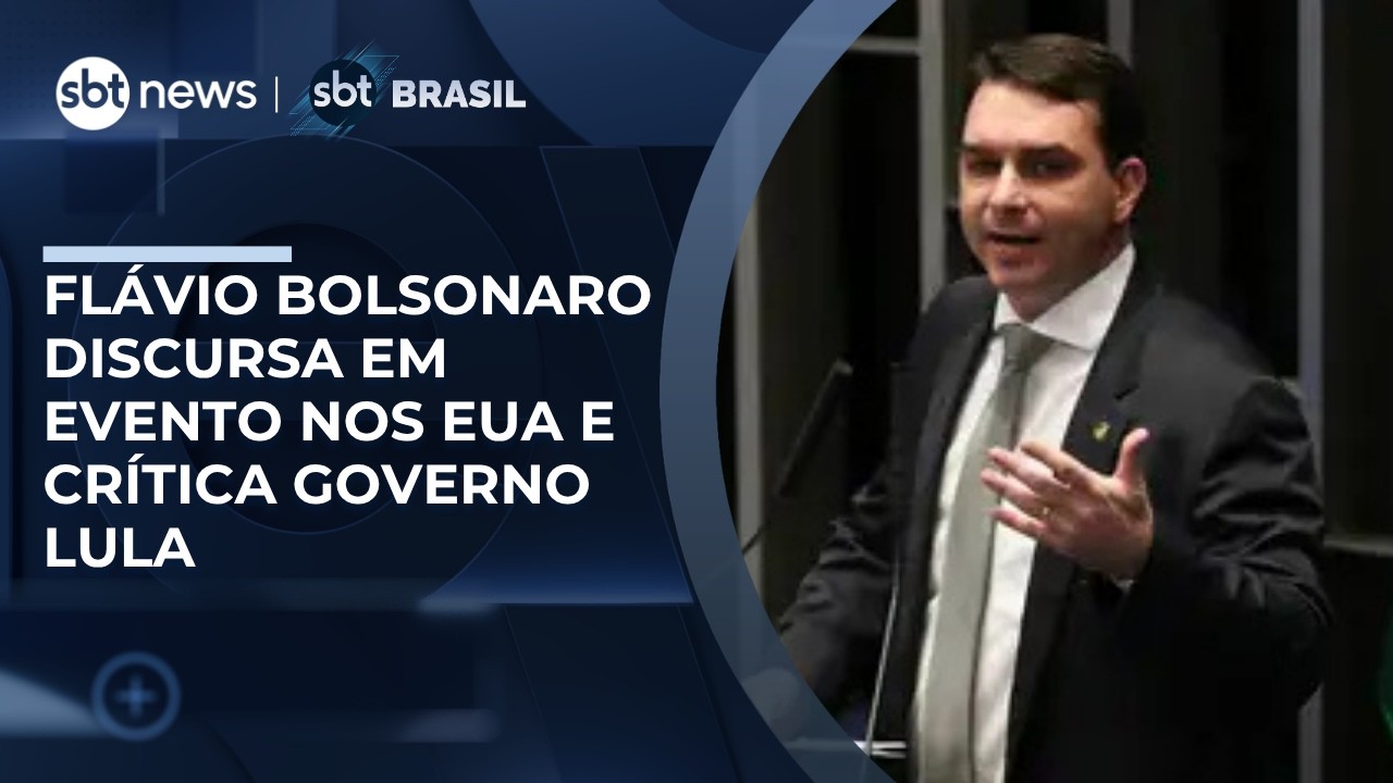 Fl&aacute;vio Bolsonaro discursa em evento conservador dos EUA e critica governo Lula | #SBTBrasil