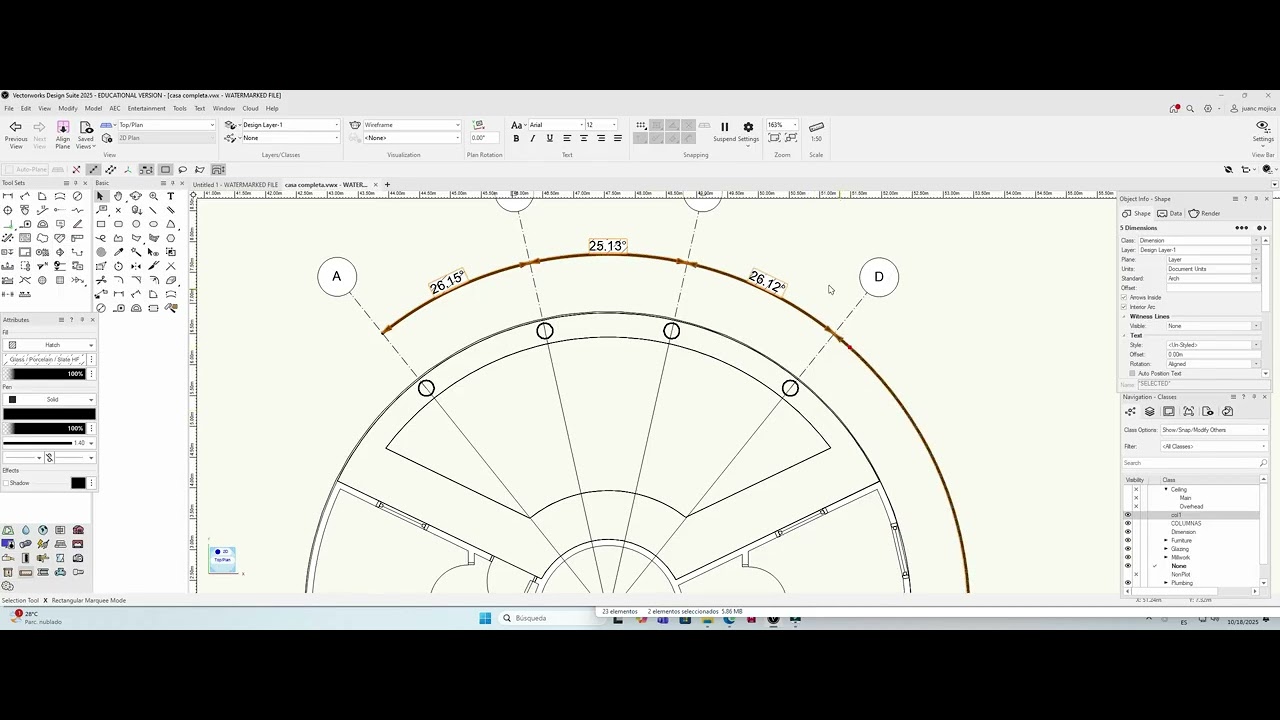 EJES Y  COTAS ANGULARES EN VECTORWORKS