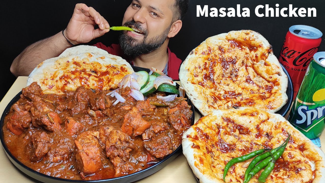SPICY CHICKEN MASALA WITH NAAN EATING | Masala Chicken Curry & Naan Mukbang | Indian Food Mukbang