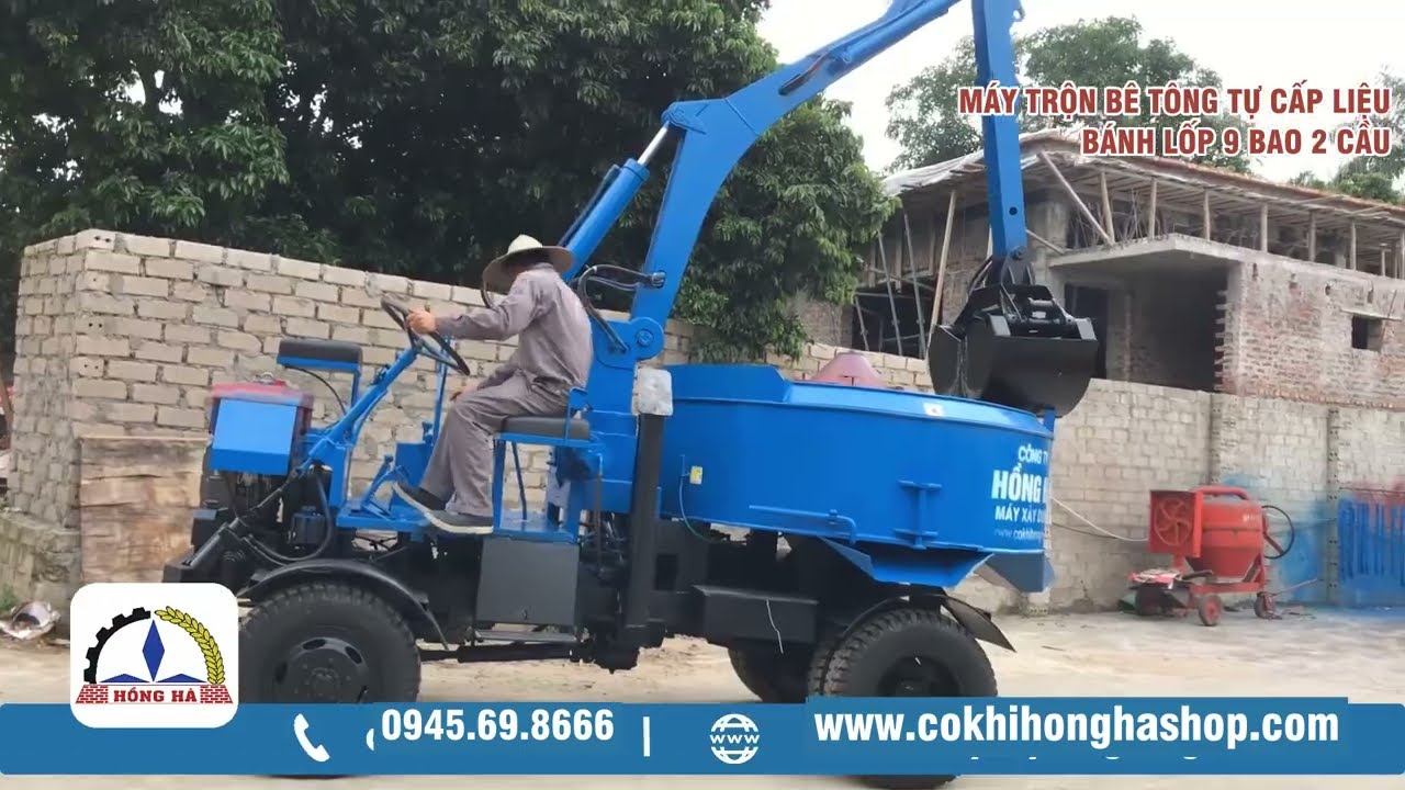 Review Chi Tiết Máy Trộn Bê Tông Tự Cấp Liệu Bánh Lốp 9 Bao