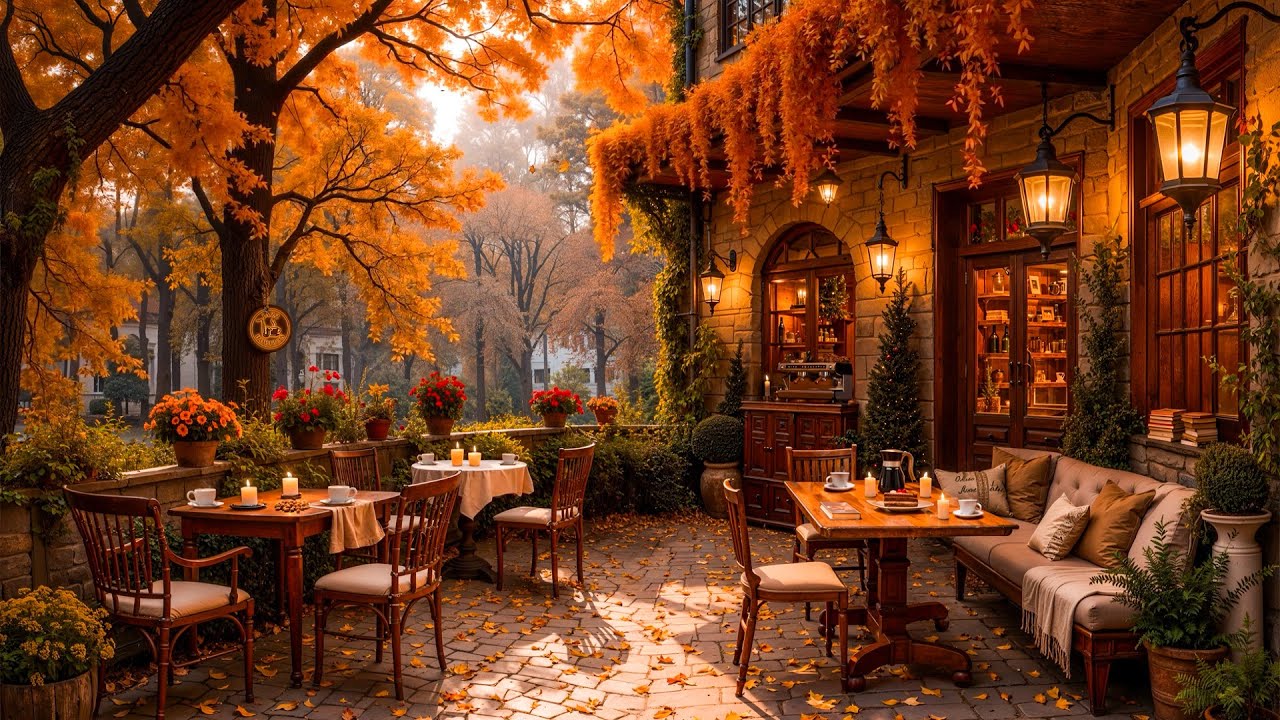 Jazz Autumn Music 🍂 Peaceful Forest Cafe in Autumn Leaves | Piano Jazz Music for Relaxing