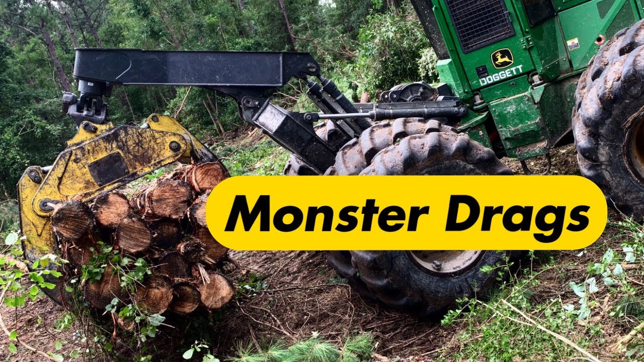 John Deere 748L Skidder Pulling Monster Drags!!!