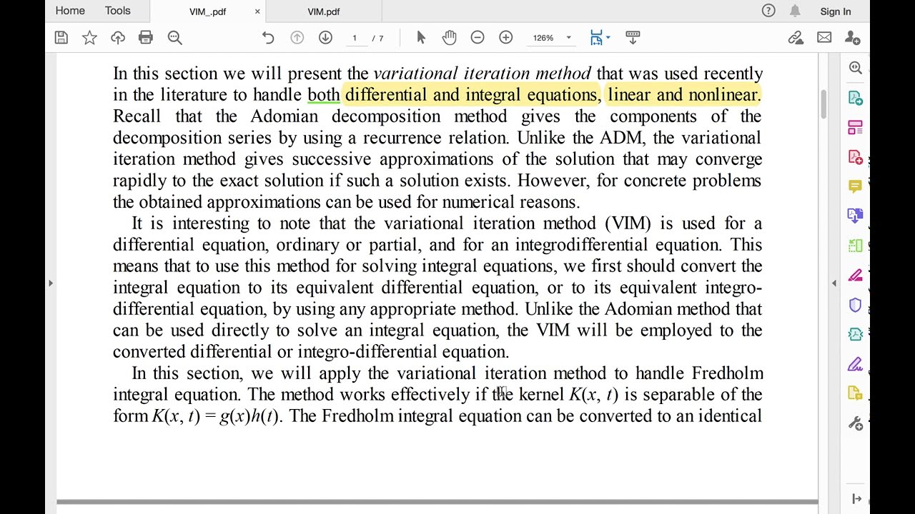 Lecture 9: The Variational Iteration Method to solve Fredholm IE