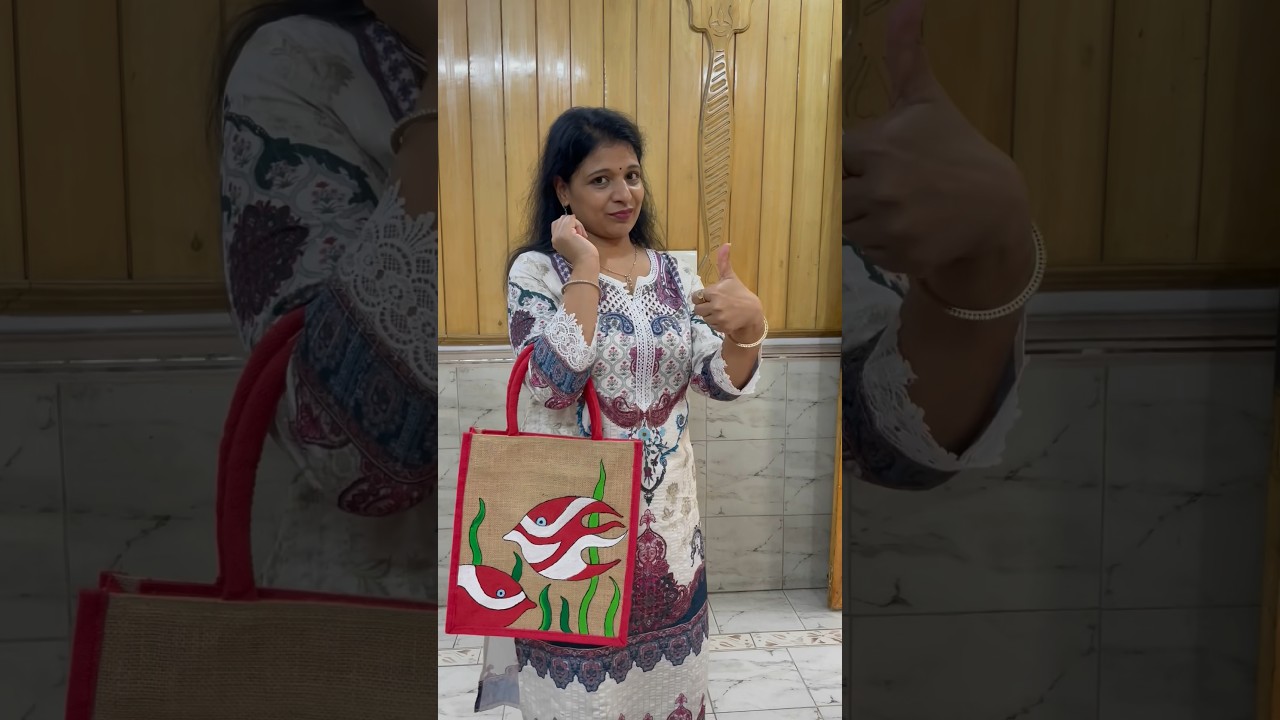 Jute bag makeover😍🥰 #youtubeshorts #shorts #diy #painting #bestoutofwaste #makeover