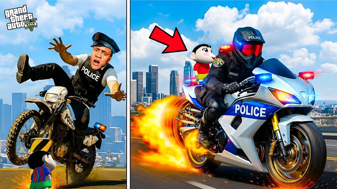 Franklin Upgrade Zero to God Police Bike in GTA 5 | SHINCHAN and CHOP